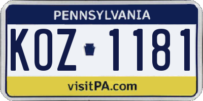 PA license plate KOZ1181