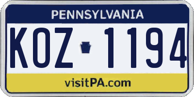 PA license plate KOZ1194