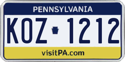 PA license plate KOZ1212