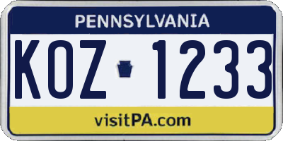 PA license plate KOZ1233