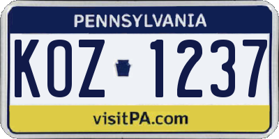 PA license plate KOZ1237