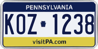 PA license plate KOZ1238