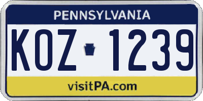 PA license plate KOZ1239
