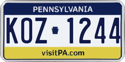 PA license plate KOZ1244