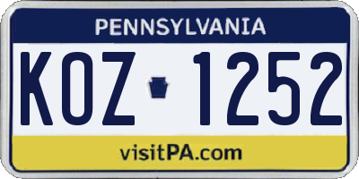 PA license plate KOZ1252