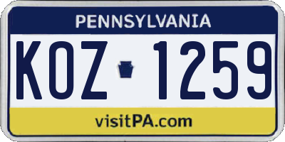 PA license plate KOZ1259