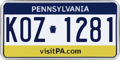 PA license plate KOZ1281