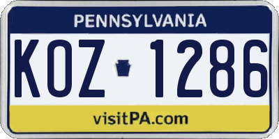 PA license plate KOZ1286