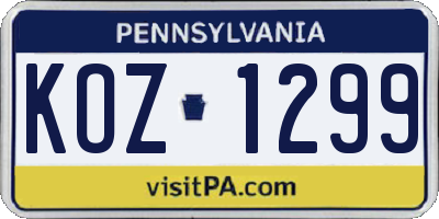 PA license plate KOZ1299