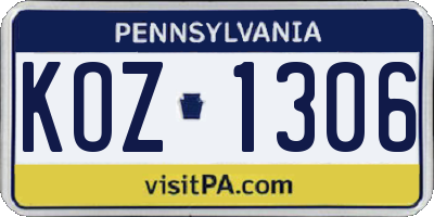 PA license plate KOZ1306