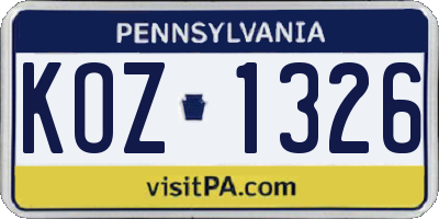 PA license plate KOZ1326