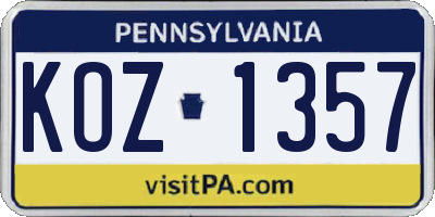 PA license plate KOZ1357