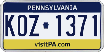 PA license plate KOZ1371