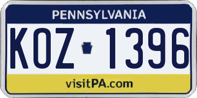 PA license plate KOZ1396
