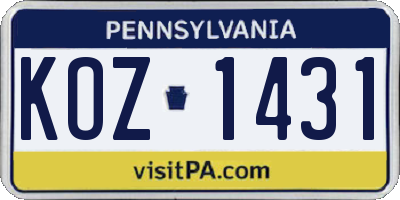 PA license plate KOZ1431