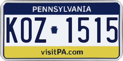 PA license plate KOZ1515