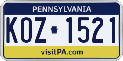 PA license plate KOZ1521