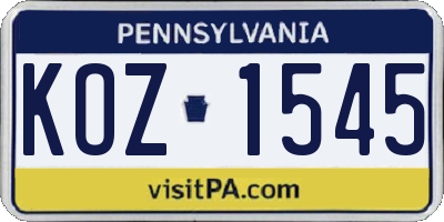 PA license plate KOZ1545