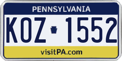 PA license plate KOZ1552