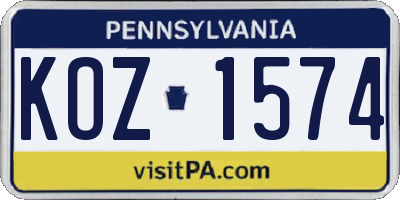 PA license plate KOZ1574