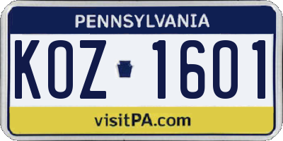 PA license plate KOZ1601