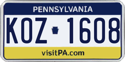 PA license plate KOZ1608