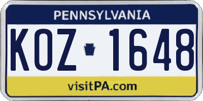 PA license plate KOZ1648