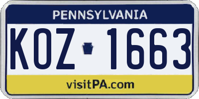 PA license plate KOZ1663