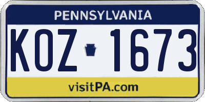 PA license plate KOZ1673