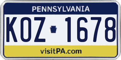 PA license plate KOZ1678