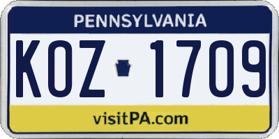 PA license plate KOZ1709