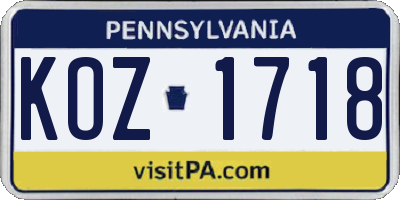 PA license plate KOZ1718