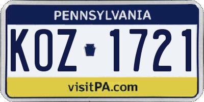 PA license plate KOZ1721