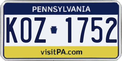 PA license plate KOZ1752