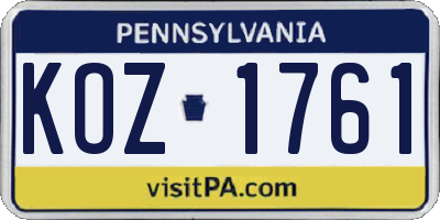 PA license plate KOZ1761