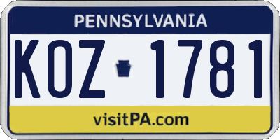 PA license plate KOZ1781