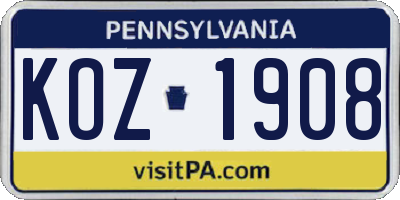 PA license plate KOZ1908