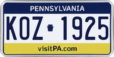 PA license plate KOZ1925