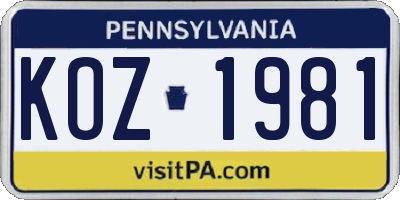 PA license plate KOZ1981