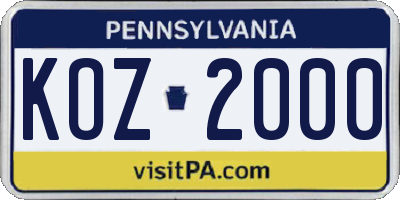 PA license plate KOZ2000