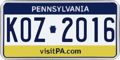 PA license plate KOZ2016