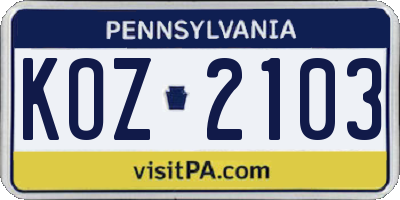 PA license plate KOZ2103