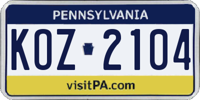 PA license plate KOZ2104