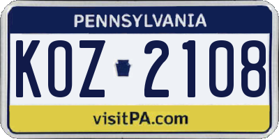 PA license plate KOZ2108