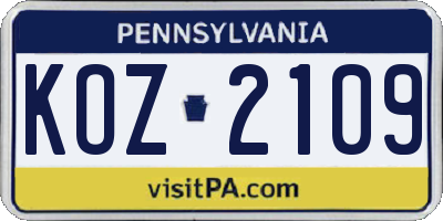 PA license plate KOZ2109