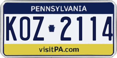 PA license plate KOZ2114