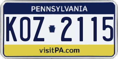 PA license plate KOZ2115