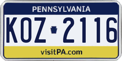 PA license plate KOZ2116