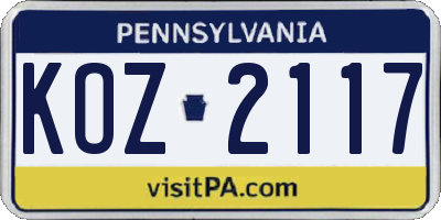 PA license plate KOZ2117