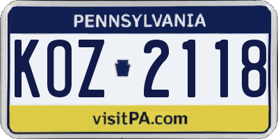 PA license plate KOZ2118